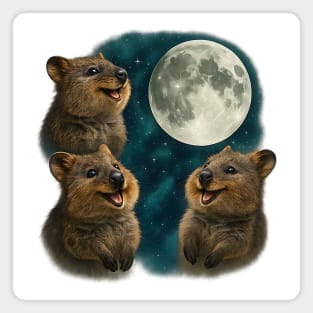 Three Quokkas Howling at Moon, funny happy quokka meme design Magnet